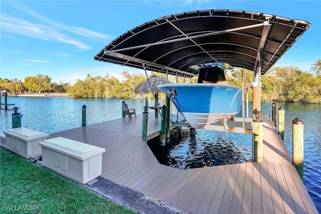 view of dock featuring a water view