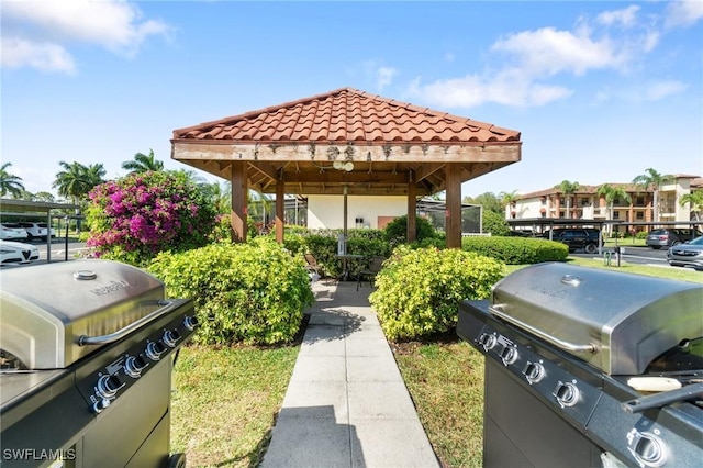 view of side of home with a gazebo