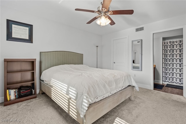 bedroom with carpet and ceiling fan