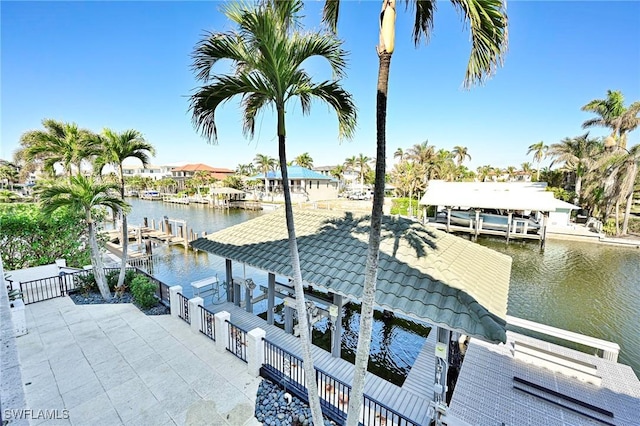 view of dock with a water view