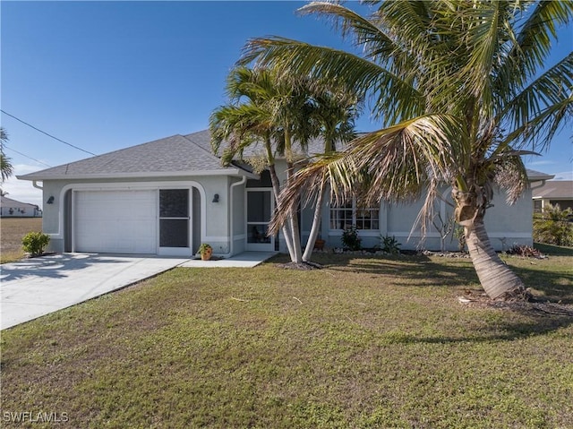 view of front facade featuring a front yard and a garage