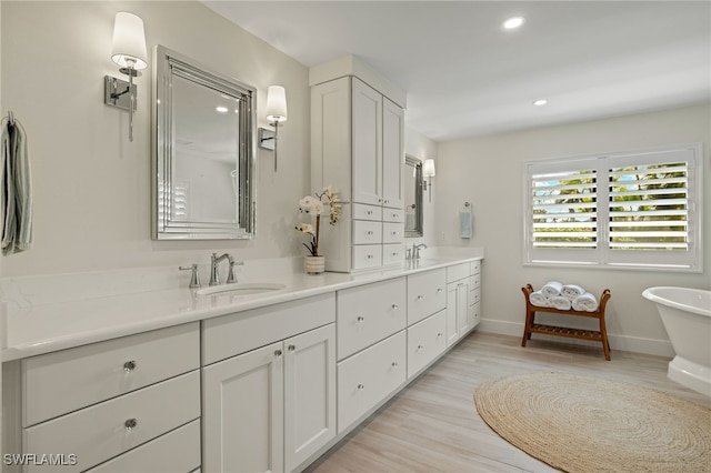 bathroom featuring hardwood / wood-style floors and vanity