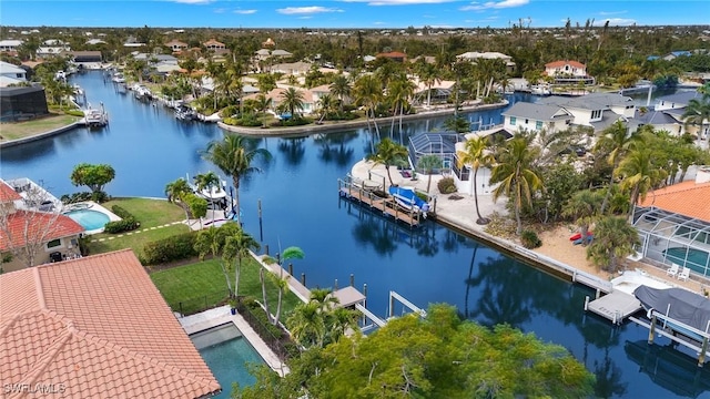 aerial view with a water view