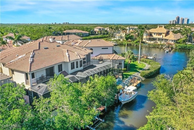 aerial view with a water view