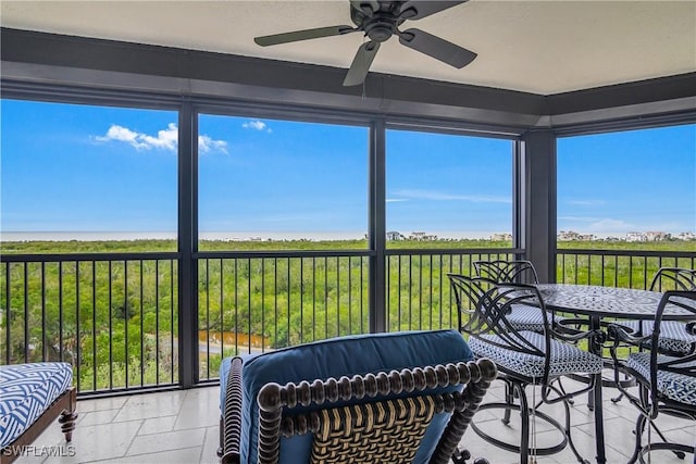 sunroom with a wealth of natural light and ceiling fan