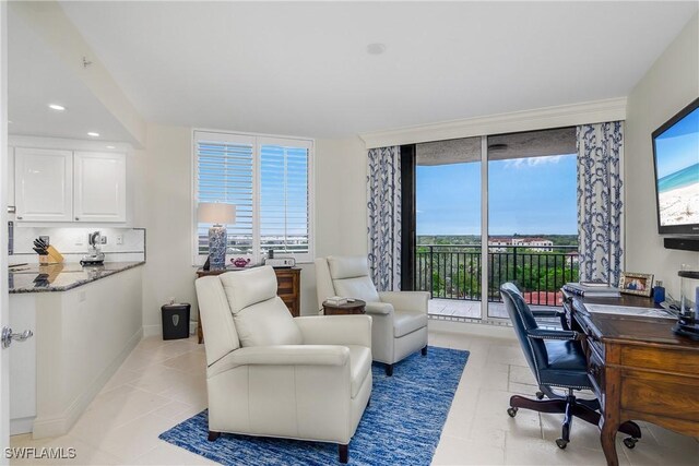 office area featuring expansive windows