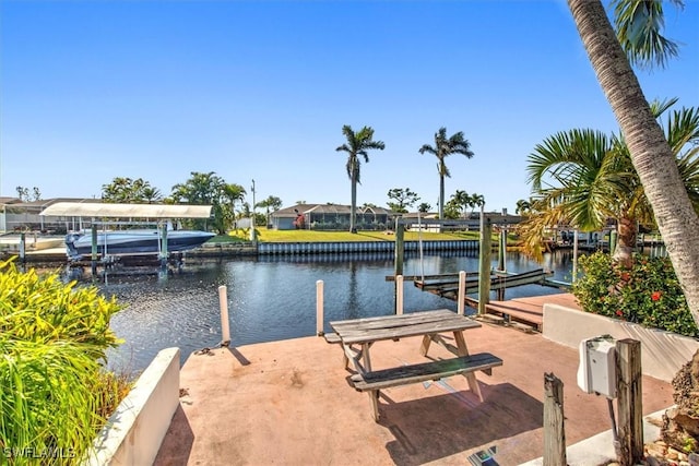 dock area featuring a water view