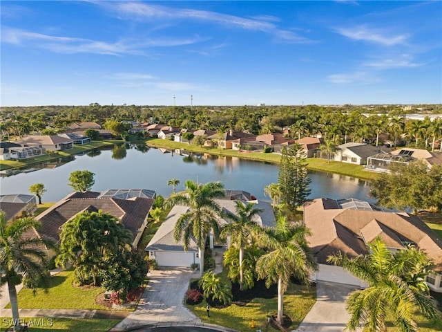 aerial view with a water view