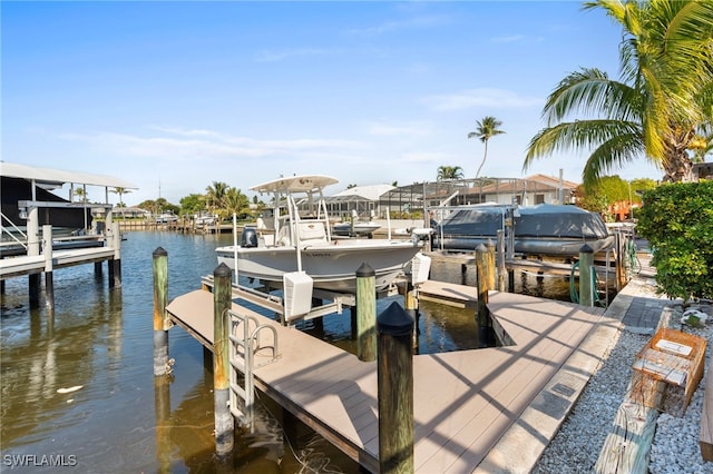 view of dock with a water view