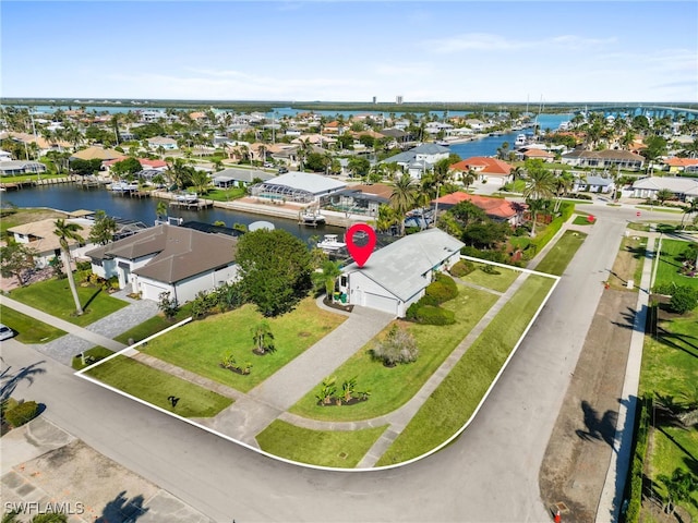 aerial view with a water view