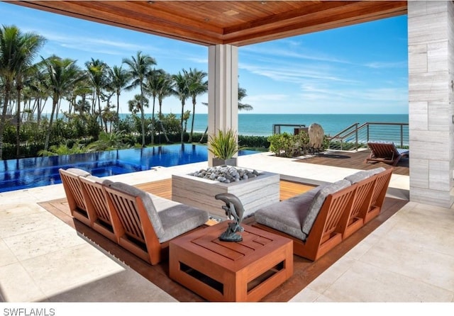 view of patio / terrace featuring a water view