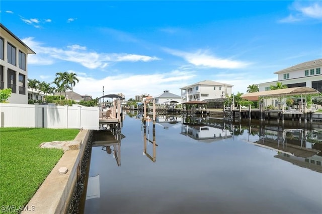 view of dock with a water view