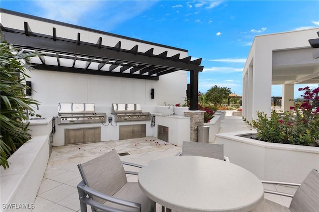 view of patio / terrace with exterior kitchen, area for grilling, and sink