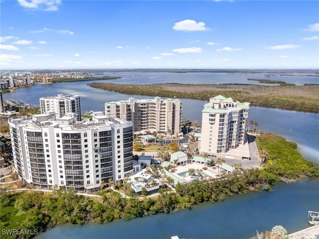 aerial view with a water view