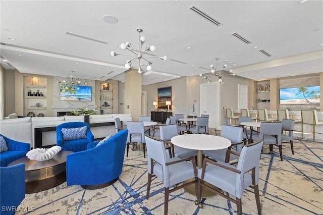 dining room with a chandelier