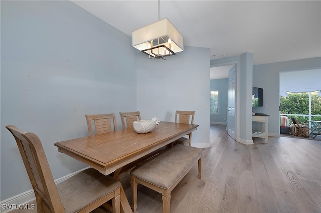 dining space with light hardwood / wood-style floors