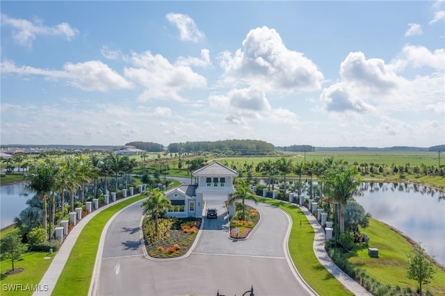 drone / aerial view featuring a water view