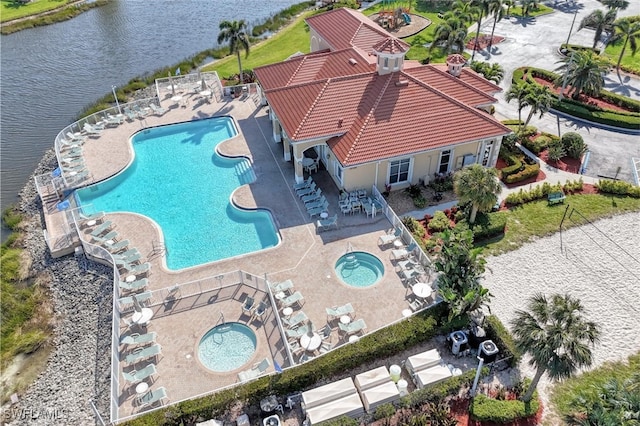 aerial view with a water view