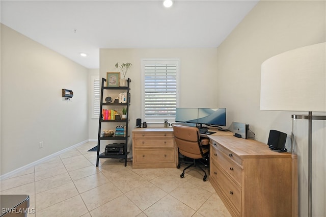 home office featuring light tile patterned floors