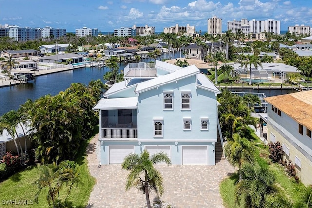 bird's eye view featuring a water view