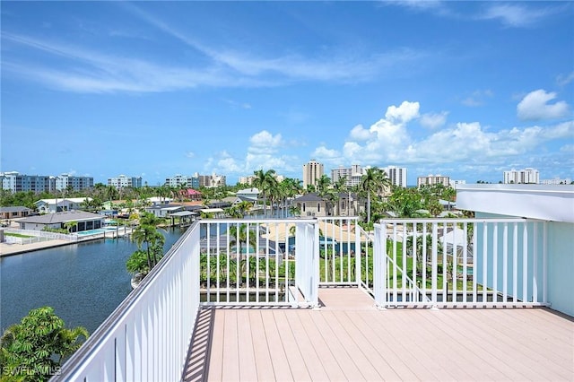 deck with a water view