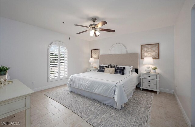 bedroom featuring ceiling fan