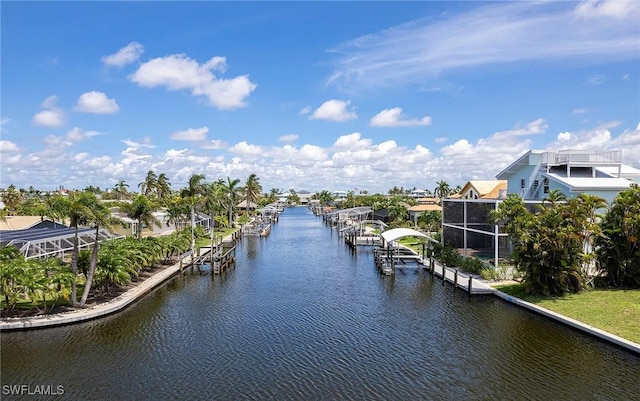 property view of water featuring a boat dock