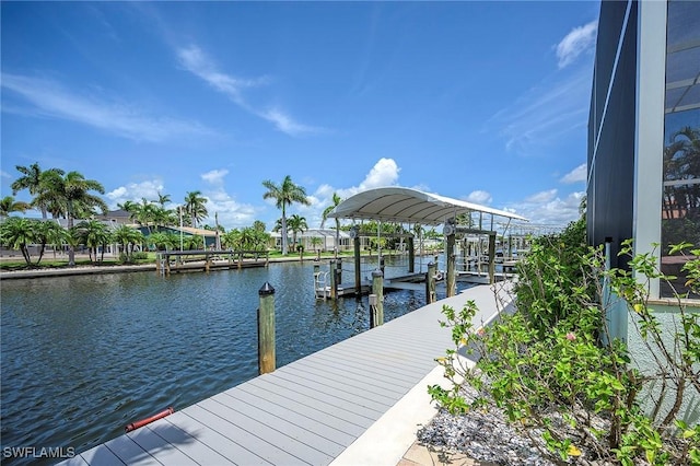 dock area with a water view