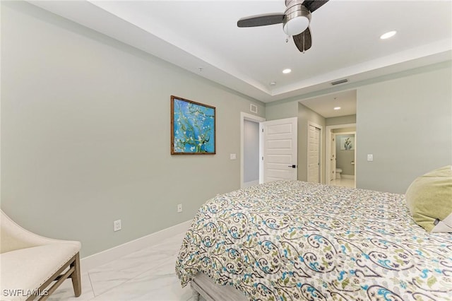 1425 Park Beach Cir Unit 149, Punta Gorda, FL 33950 - bedroom featuring recessed lighting, light marble finish flooring, a ceiling fan, baseboards, and a closet