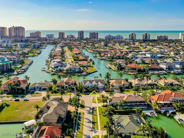 aerial view with a water view