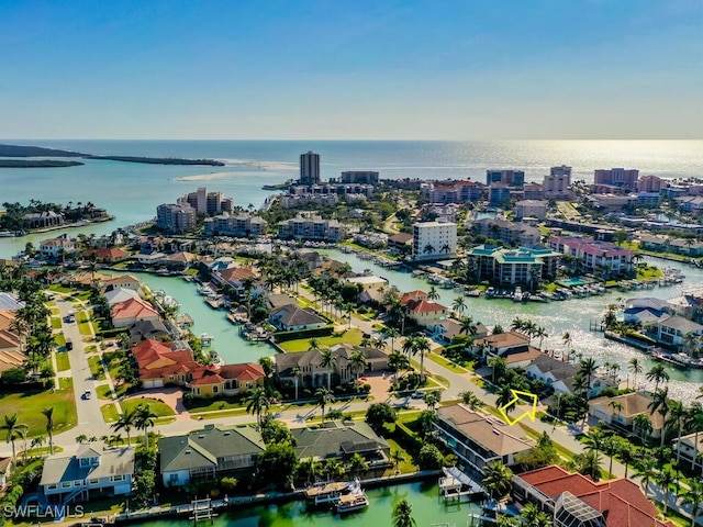 bird's eye view featuring a water view