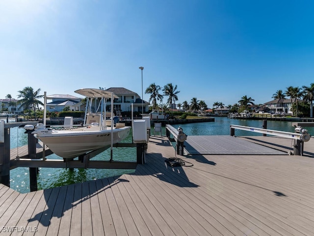 dock area with a water view