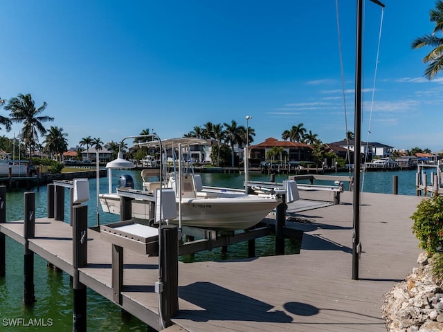 view of dock with a water view