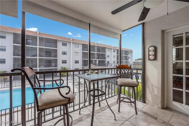 balcony with ceiling fan