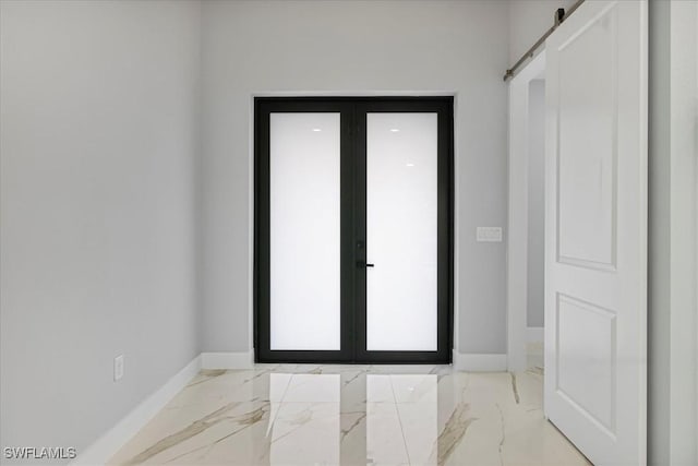 interior space featuring a barn door