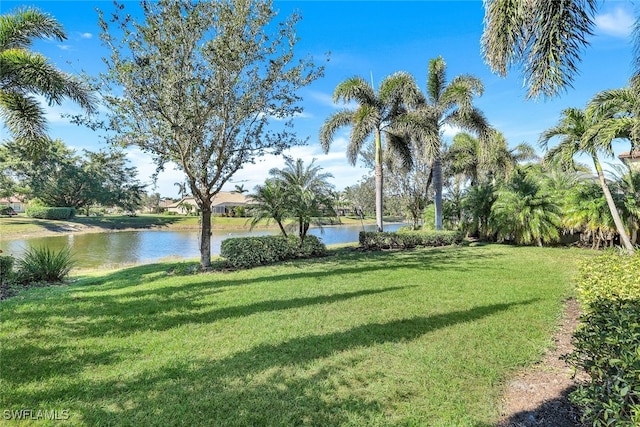 view of yard with a water view