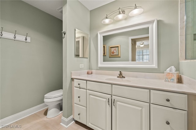 bathroom featuring toilet, vanity, and tile patterned flooring