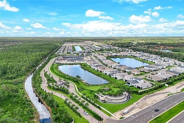 aerial view with a water view