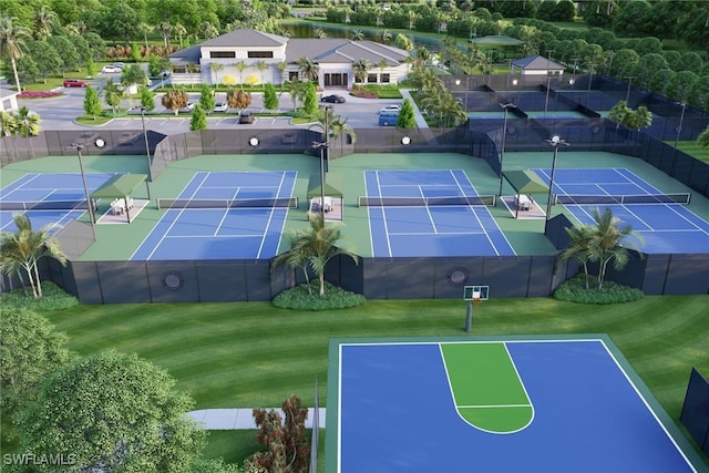 view of tennis court featuring basketball court