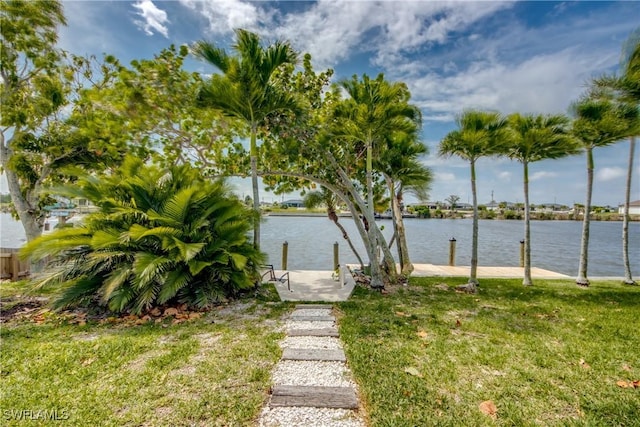 water view featuring a dock