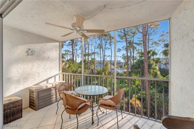 sunroom / solarium featuring ceiling fan