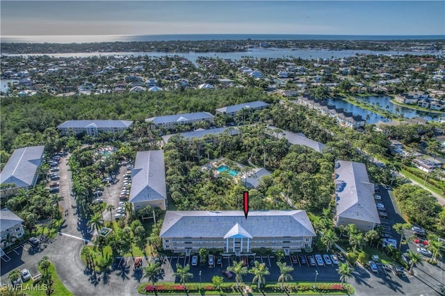 aerial view with a water view