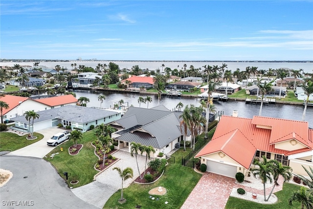 aerial view with a water view