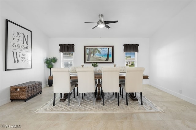 dining space with ceiling fan