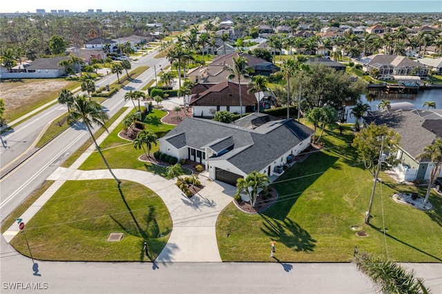 bird's eye view featuring a water view