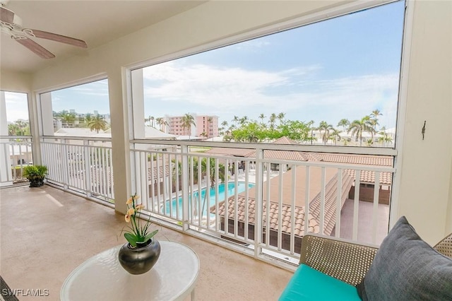 balcony with ceiling fan