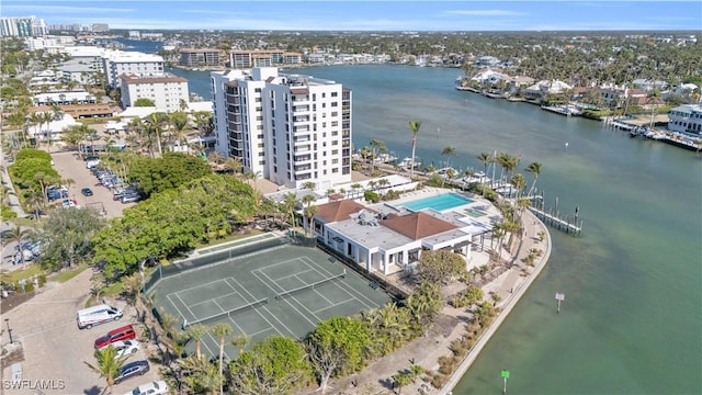 bird's eye view featuring a water view