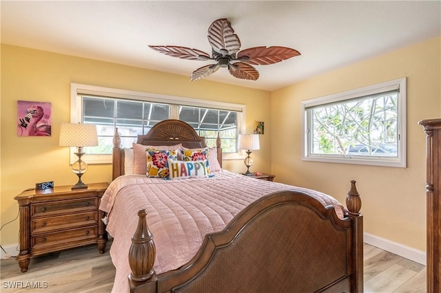 bedroom featuring ceiling fan and light hardwood / wood-style floors