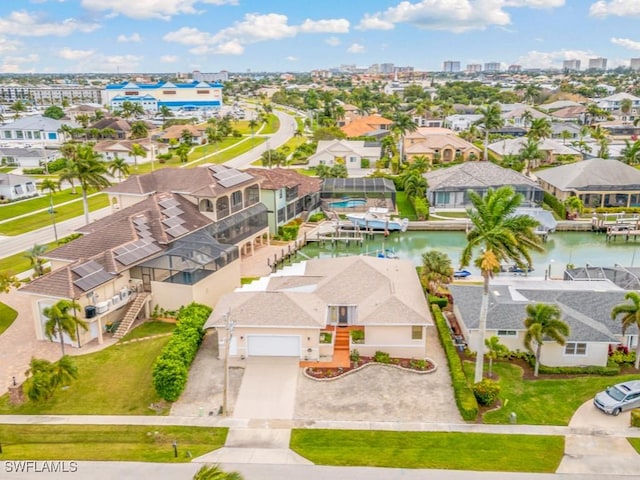 aerial view with a water view