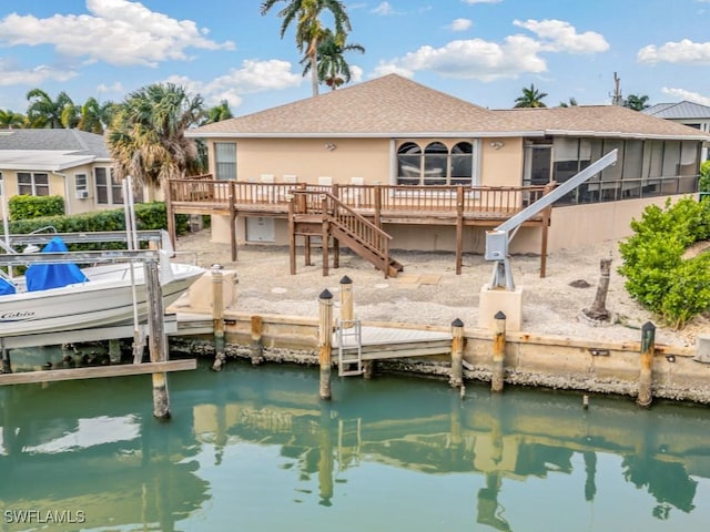 view of dock featuring a deck with water view